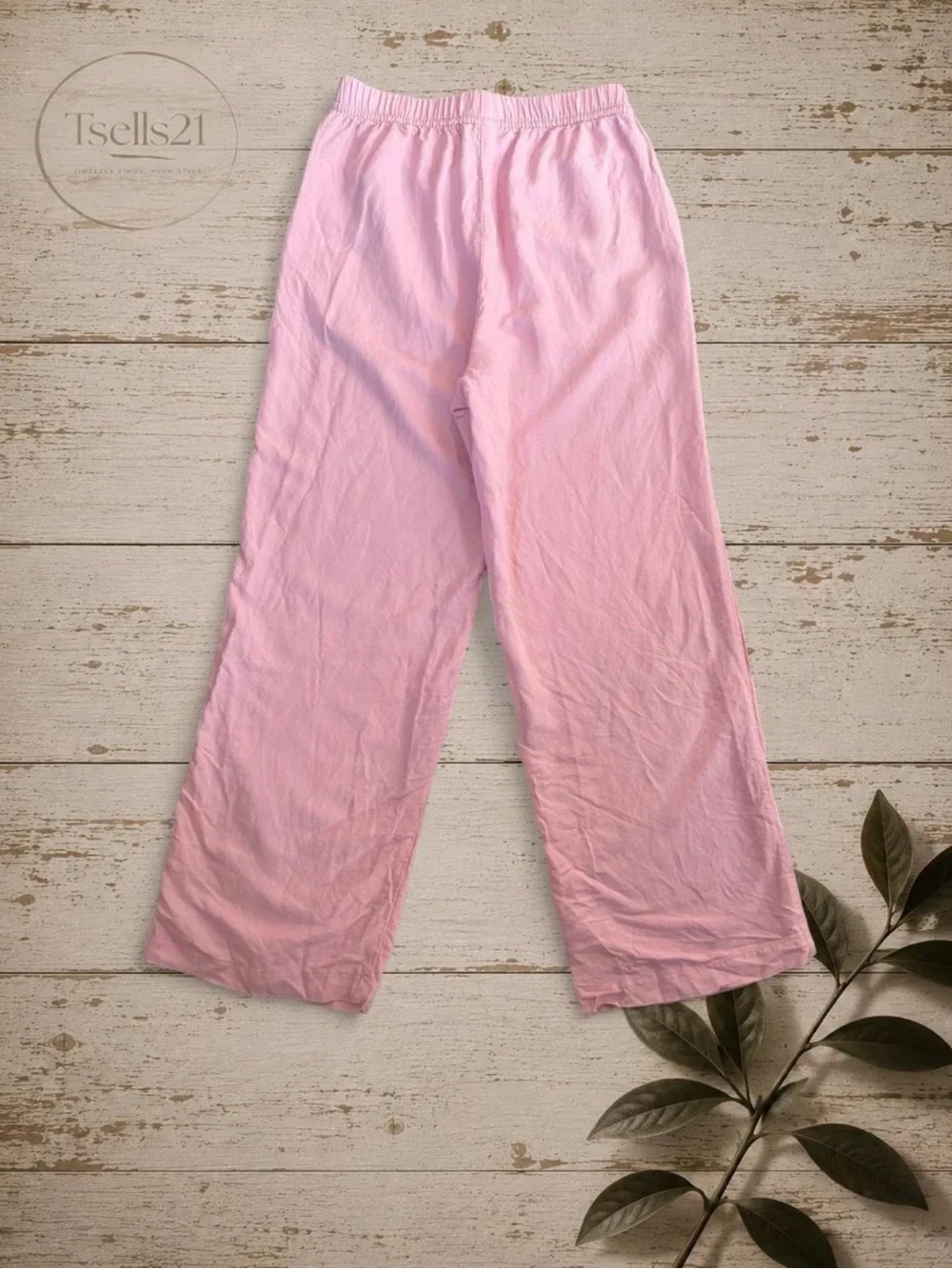 H&M Light Pink Wide-Leg Linen Blend Pants - Size S